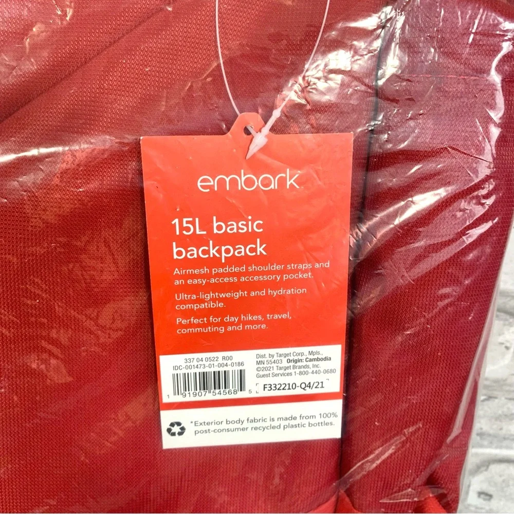 Embark 15L Red Water Resistant Backpack - 18
